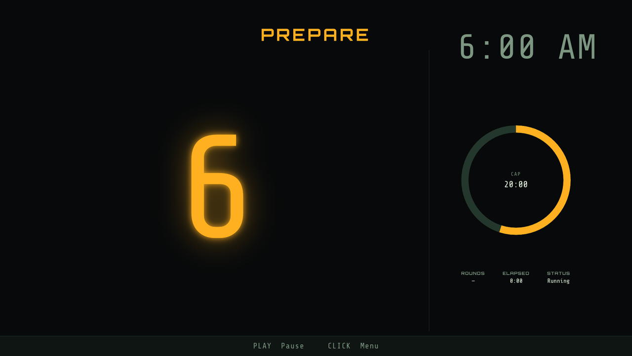 Headwall on a TV showing the amber PREPARE countdown before a workout starts