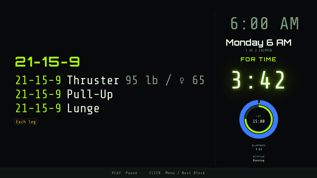 Headwall on a TV showing a running clock beside the day's movements